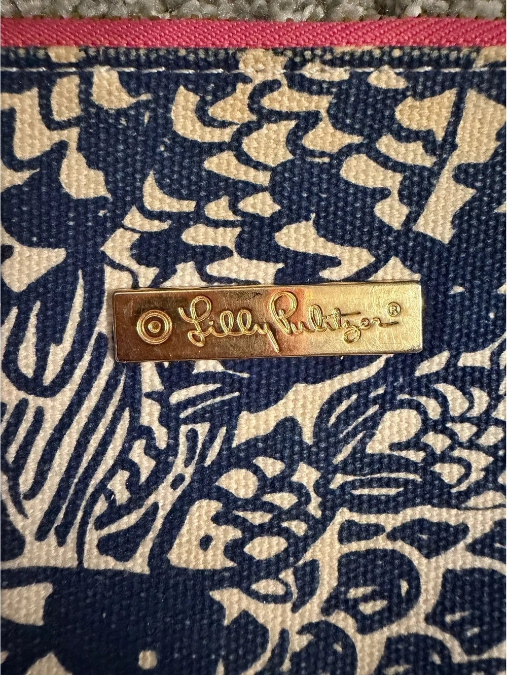 Lilly Pulitzer Blue and Beige Patterned Canvas Tassel Clutch